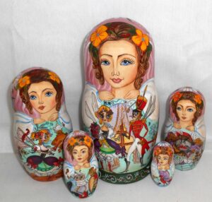 The fly Tsokotukha fairy tale Babushka  Babushka Matryoshka nesting Doll  Babooshki Babushkas