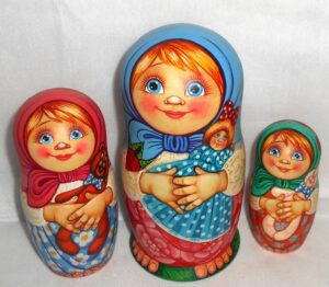Village girls with traditional toys acrylic nesting Doll Babooshki s