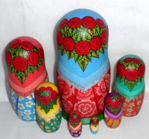 Village girls with traditional toys acrylic nesting Doll Babooshki s