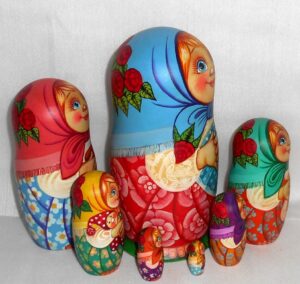 Village girls with traditional toys acrylic nesting Doll Babooshki s