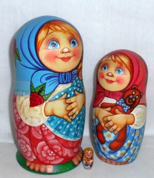 Village girls with traditional toys acrylic nesting Doll Babooshki s