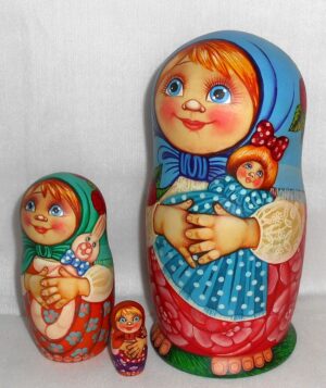 Village girls with traditional toys acrylic nesting Doll Babooshki s