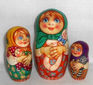Village girls with traditional toys acrylic nesting Doll Babooshki s
