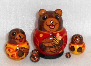 MINI Brown bear with honey barrel mini 5-set Babushka  TINY