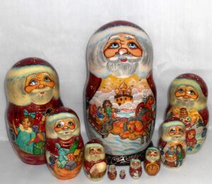Huge Santa with Winter Troyka 10-set Babushka Babushka Matryoshka nesting Doll Babooshki Babushkas