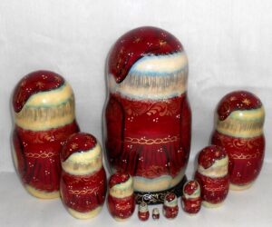 Huge Santa with Winter Troyka 10-set nesting Doll Babooshki s