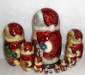 Huge Santa with Winter Troyka 10-set nesting Doll Babooshki s