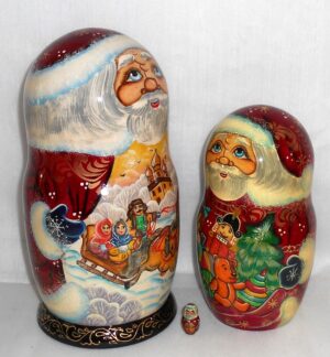 Huge Santa with Winter Troyka 10-set nesting Doll Babooshki s