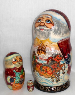 Huge Santa with Winter Troyka 10-set nesting Doll Babooshki s