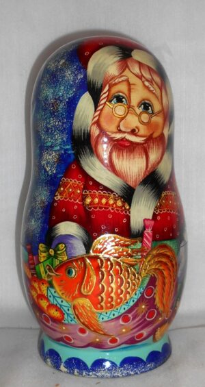 Santa and gold fish – Extra Large decor box nesting Doll Babooshki s