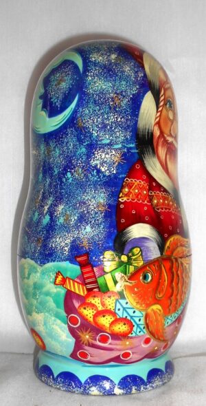 Santa and gold fish – Extra Large decor box nesting Doll Babooshki s
