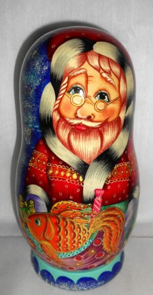 Santa and gold fish – Extra Large decor box nesting Doll Babooshki s