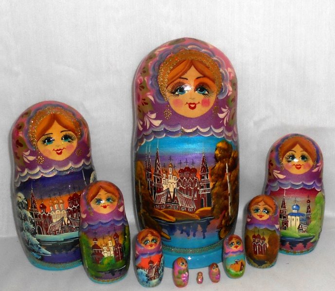 Churches Purple Scarf 10-set Babushka Matryoshka Nesting Doll Babooshki ...