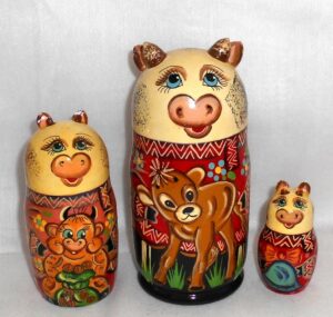 Funny white bull Babushka large 3-set Babushka Matryoshka nesting Doll Babooshki Babushkas