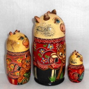 Funny white bull large 3-set nesting Doll Babooshki s