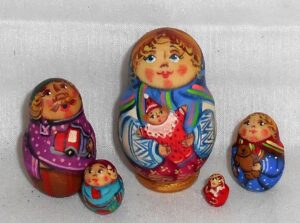 MINI Brown bear with honey barrel mini 5-set Babushka  MINI TINY