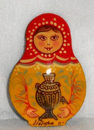 Katya with samovar red scarf Brooch