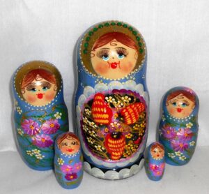 Frosya in blue dress Babushka Matryoshka nesting Doll Babooshki Babushkas