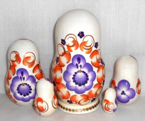 Klava in floral white dress purple flowers nesting Doll Babooshki s
