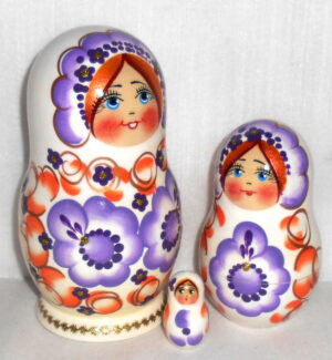Klava in floral white dress purple flowers nesting Doll Babooshki s