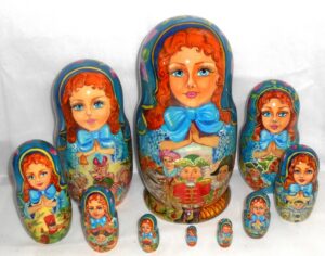 Nutcracker Girl with blue eyes 10-set Huge Babushka Matryoshka nesting Doll Babooshki Babushkas