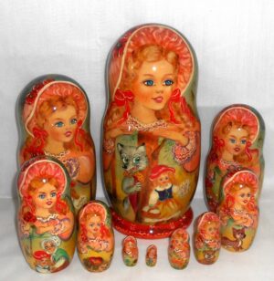 Red Riding Hood multi-figure 10-set  Huge Babushka Matryoshka nesting Doll Babooshki Babushkas