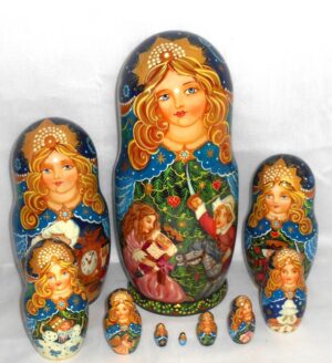 Nutcracker in blue 10-set Huge Babushka Matryoshka nesting Doll Babooshki Babushkas
