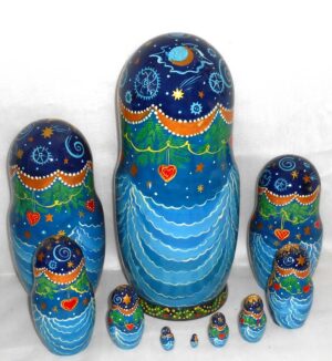 Nutcracker in blue 10-set Huge nesting Doll Babooshki s