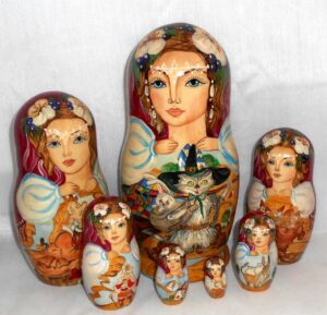 Puss in Boots 7-set Large Babushka Matryoshka nesting Doll Babooshki Babushkas