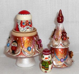 Xmas Tree gold 3-set 3D toys nesting Doll Babooshki s