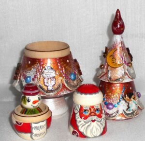 Xmas Tree gold 3-set 3D toys nesting Doll Babooshki s