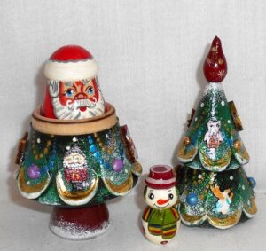 Xmas Tree green 3-set 3D toys nesting Doll Babooshki s