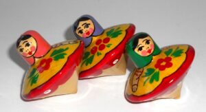Babushka Traditional Spinning top x 3   Babushka Matryoshka nesting Doll  Babooshki Babushkas