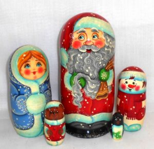 Santa with Gold Sack   Babushka Matryoshka nesting Doll  Babooshki Babushkas