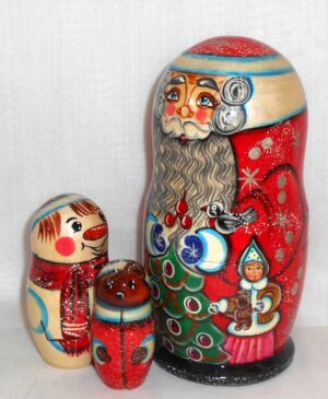 Santa with children around Xmas tree nesting Doll Babooshki s