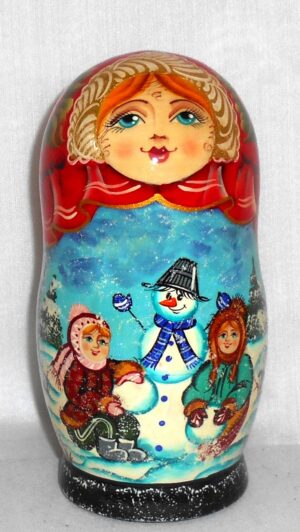 Girl and children making snowman decor box nesting Doll Babooshki s