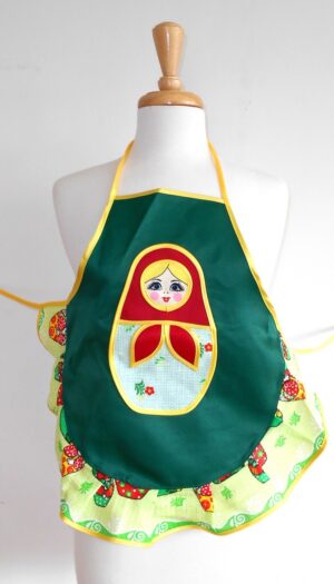Kids Apron Green Babushka   Babushka Matryoshka nesting Doll  Babooshki Babushkas