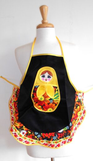 Kids Apron yellow and black Babushka   Babushka Matryoshka nesting Doll  Babooshki Babushkas