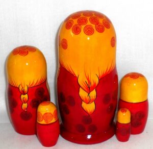 Semenov Sudarushka yellow scarf 5-set nesting Doll Babooshki s Classic Village Traditional
