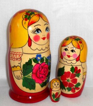 Semenov Sudarushka yellow scarf 5-set nesting Doll Babooshki s Classic Village Traditional