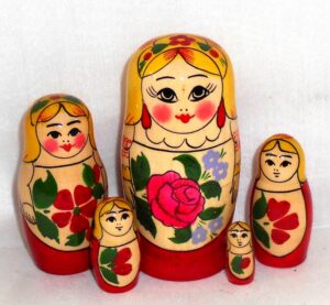 Sudarushka yellow scarf 5-set Babushka Matryoshka nesting Doll Babooshki Babushkas Classic Village Traditional