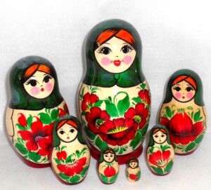 Kirov green scarf 7-set Babushka Matryoshka nesting Doll Babooshki Babushkas Classic Village Traditional