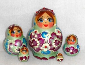 Marina  in dusty green dress Babushka Matryoshka nesting Doll  Babooshki Babushkas