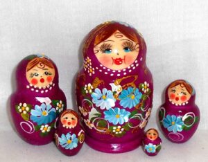 Klava in dark magenta dress Babushka Matryoshka nesting Doll  Babooshki Babushkas