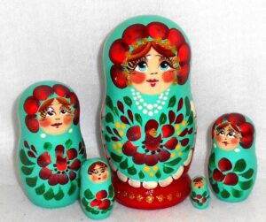 Olga in turquoise scarf Babushka Matryoshka nesting Doll  Babooshki Babushkas