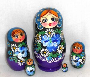 Nyura in black scarf violet dress Babushka Matryoshka nesting Doll  Babooshki Babushkas