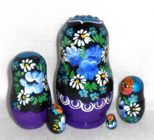 Nyura in black scarf violet dress nesting Doll Babooshki s
