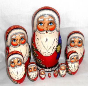 Huge Santa with blue Xmas sack 10-set Babushka Babushka Matryoshka nesting Doll Babooshki Babushkas