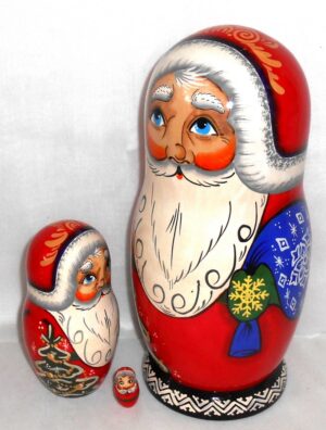 Huge Santa with blue Xmas sack 10-set nesting Doll Babooshki s