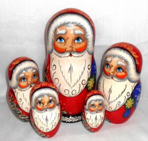 Huge Santa with blue Xmas sack 10-set nesting Doll Babooshki s